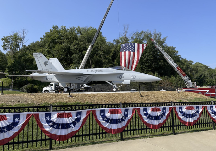 Image of fighter jet on platform