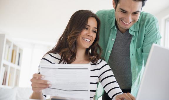 Couple reviewing budget