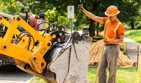 Field employee working in residential area