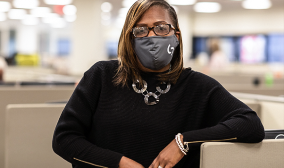 office employee with mask
