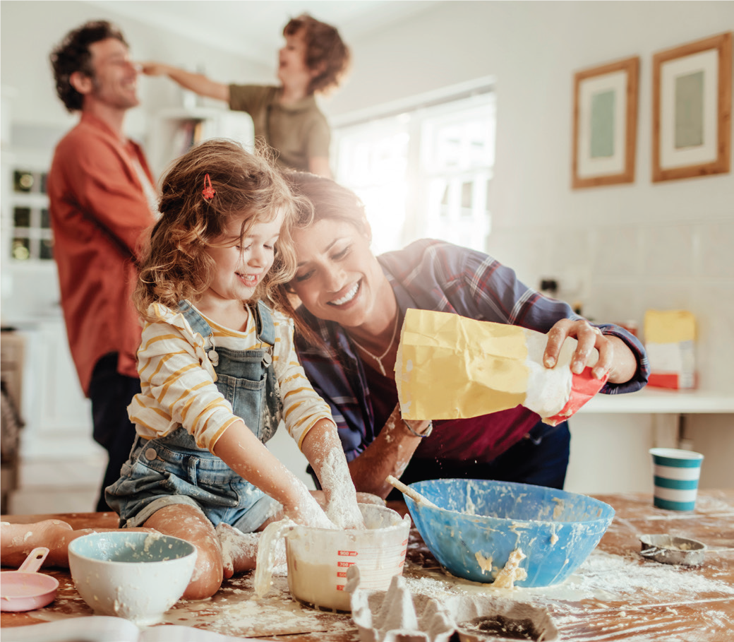 Image of: Family cooking in kitchen