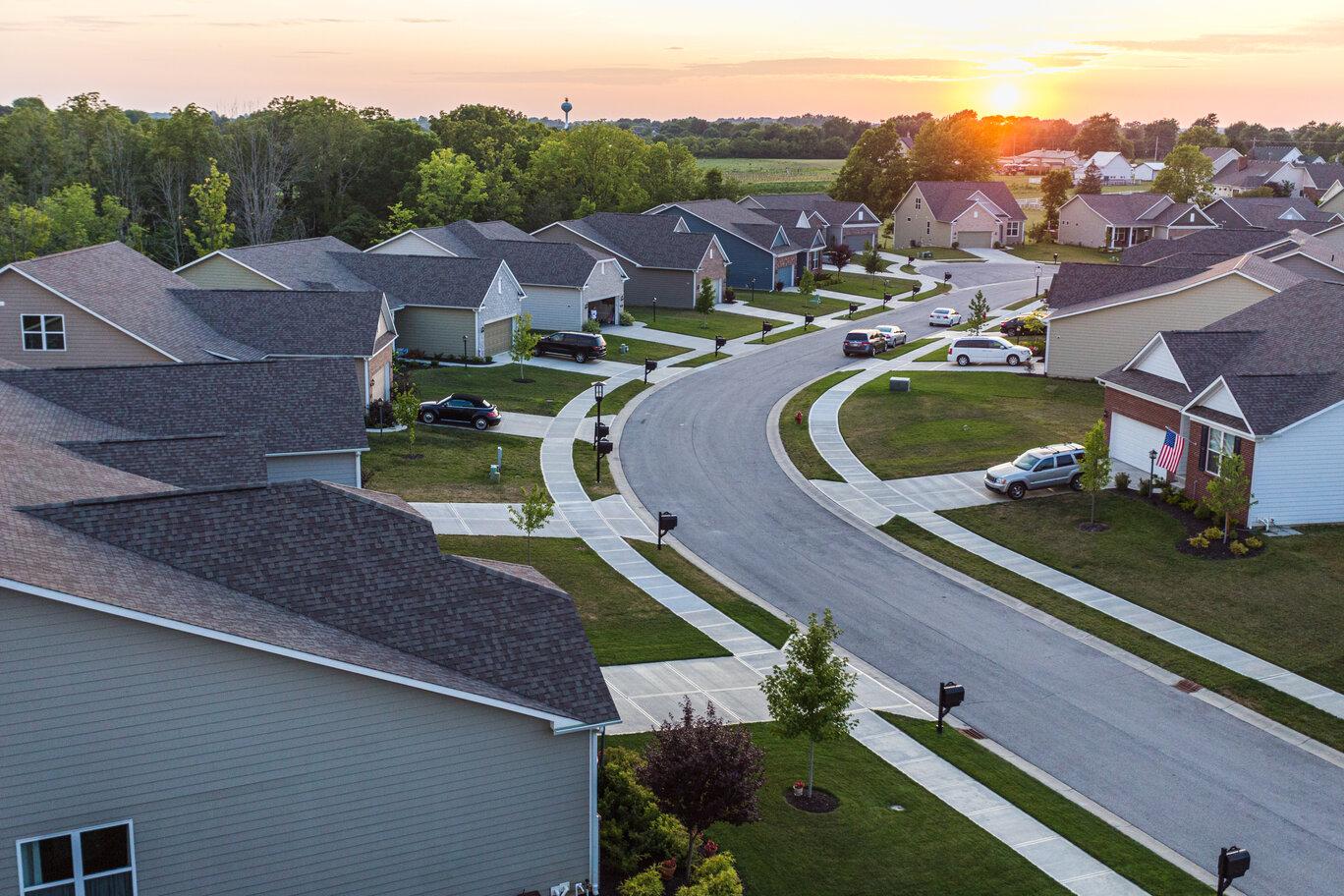 Image of: Subdivision at sunset